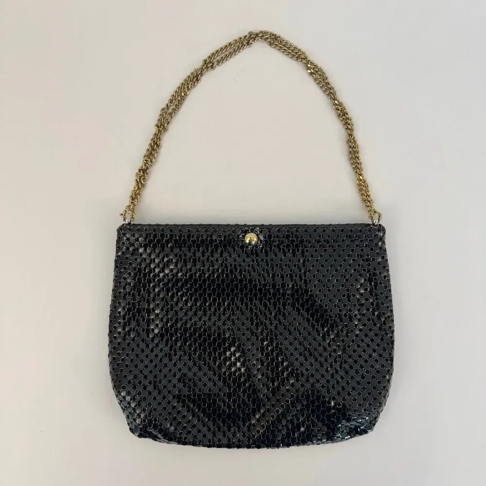 Whiting and David Metal Mesh Black Shoulder Bag Clutch Convertible Strap